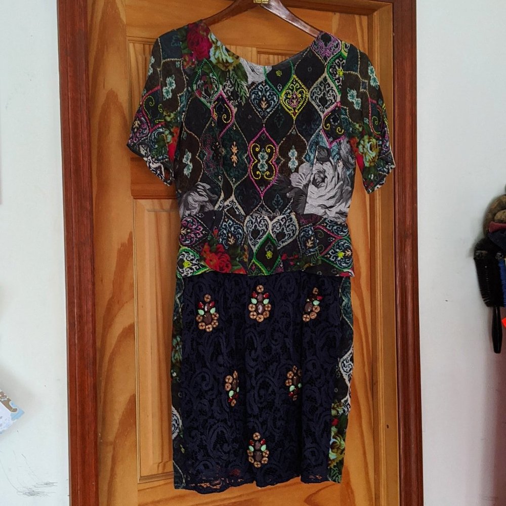 ANTHROPOLOGIE Print / Beaded Midi Dress - Sz 8